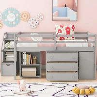Streamdale Loft Bed with Desk, Drawers, Stairs, Shelves