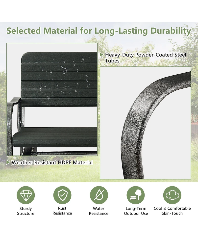 Slickblue 2-Seat Porch Glider with Hdpe Back Seat and Steel Frame