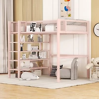 Streamdale Twin Metal Loft Bed With 4Tier Shelves And Storage, White