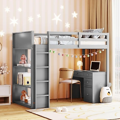 Streamdale Twin Loft Bed With Ladder, Shelves, And Desk