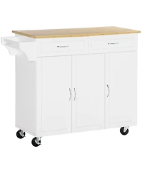 Homcom Rolling Kitchen Island Cart with Large Bamboo Countertop and 2 Drawers