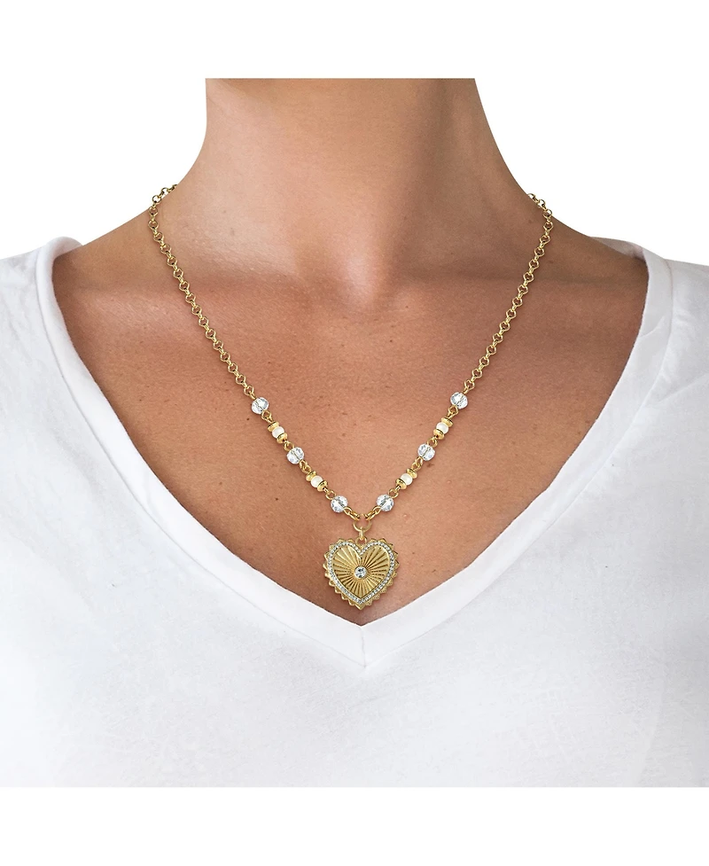 Jessica Simpson Womens Heart Necklace 16" + 2" - Gold-Tone Heart Pendant Necklace with Clear Crystal Embellishments
