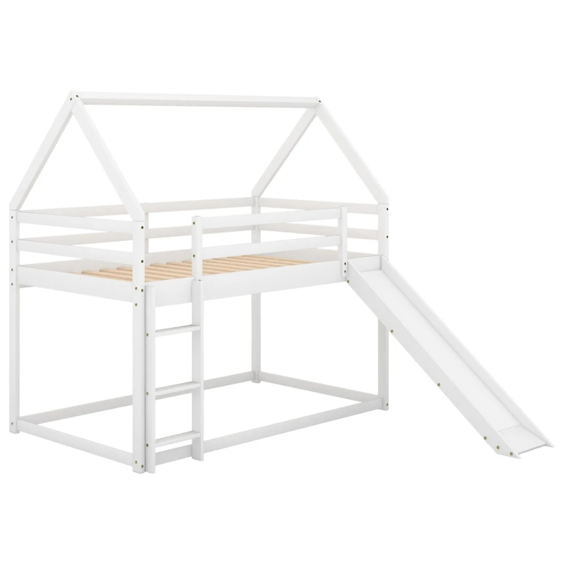 Streamdale Twin Size Bunk House Bed With Slide And Ladder