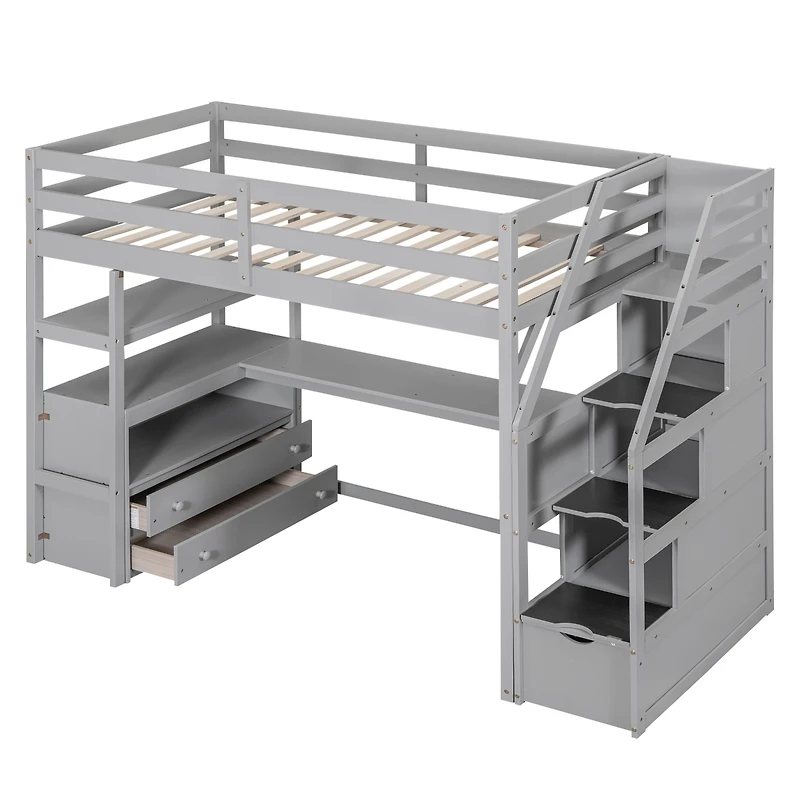 Streamdale Loft Bed with Desk, Drawers, Shelves & Staircase