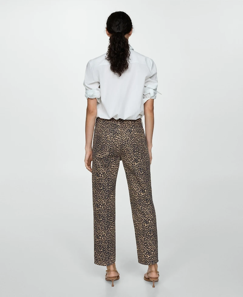 Mango Women's Leopard-Print Straight Jeans