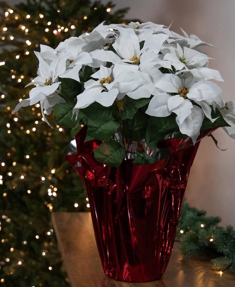 Northlight 27.5" White Artificial Poinsettia with Red Wrapped Pot
