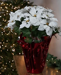 Northlight 27.5" White Artificial Poinsettia with Red Wrapped Pot