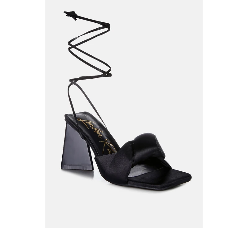 Pristine Satin Strap Triangular Block Heel Sandals Women