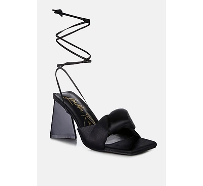 Pristine Satin Strap Triangular Block Heel Sandals Women
