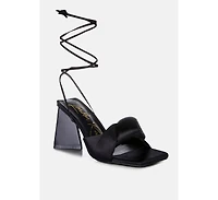 Pristine Satin Strap Triangular Block Heel Sandals Women