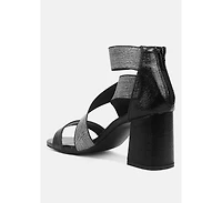 huskies metallic faux leather block heel sandals