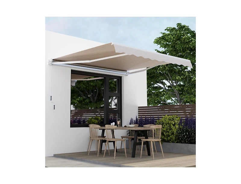 Slickblue Outdoor Manual Retractable Awning Cover Shelter Patio Sun Shade-Beige