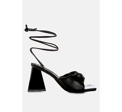 Primavera Ruched Triangular Heel Lace Up Sandal