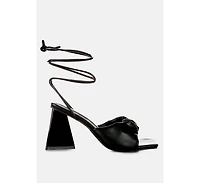 Primavera Ruched Triangular Heel Lace Up Sandal