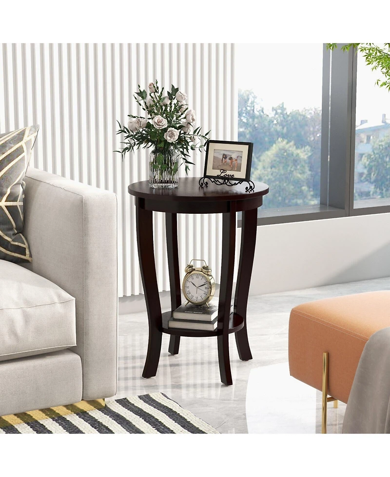 Slickblue 2-tier Round End Table with Solid Wood Legs