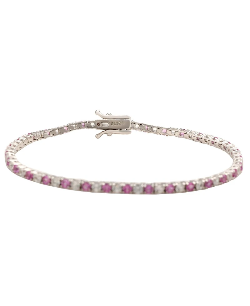 Suzy Levian New York Sterling Silver Sapphire & Created White Alternating Pave Tennis Bracelet