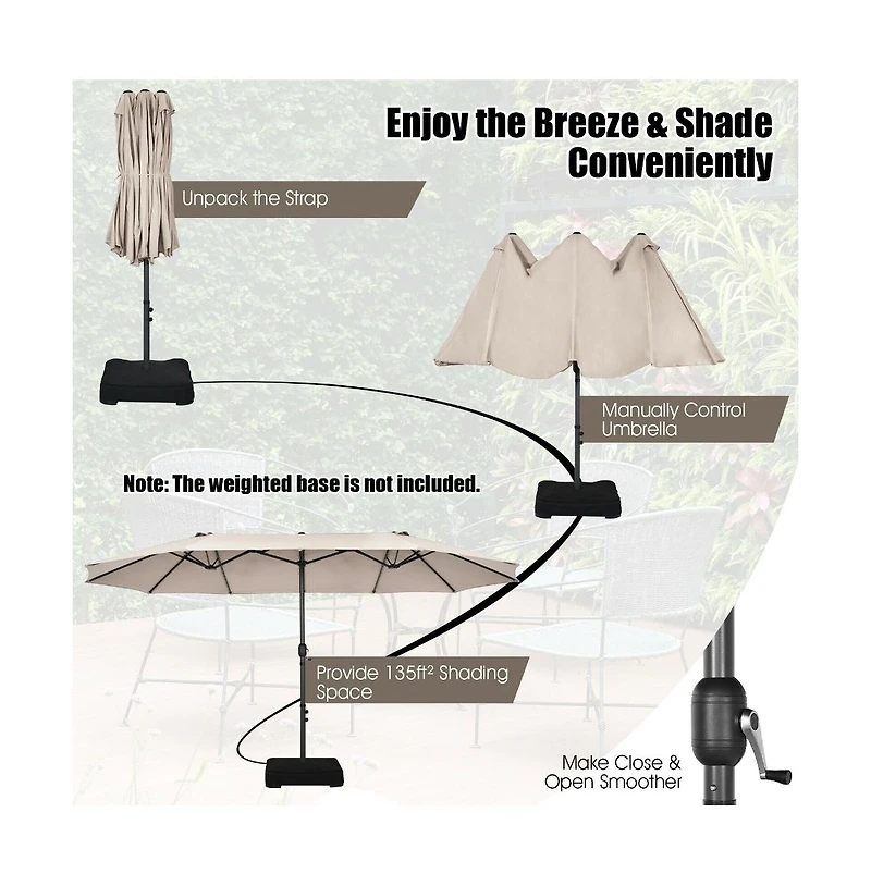 Patio Double-Sided Umbrella with Hand-Crank for Easy Outdoor Shade Control