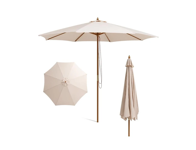 Patio Umbrella with 8 Wooden Ribs and 3 Adjustable Heights
