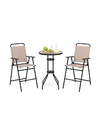 Slickblue 3 Pieces Outdoor Bistro Set with 2 Folding Chairs-Beige