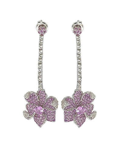 Suzy Levian New York Suzy Levian Sterling Silver Sapphire & Created White Sapphire Flower Petal Drop Dangle Earrings
