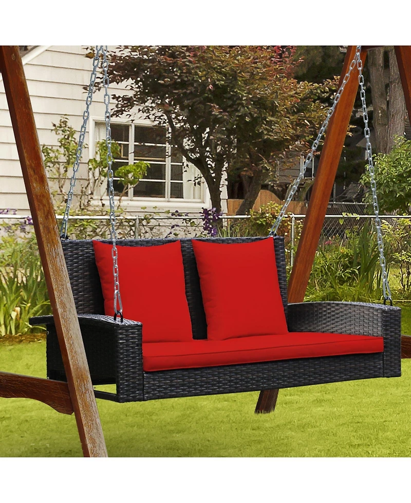 Slickblue 2-Person Patio Rattan Porch Swing with Cushions