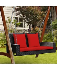 Slickblue 2-Person Patio Rattan Porch Swing with Cushions