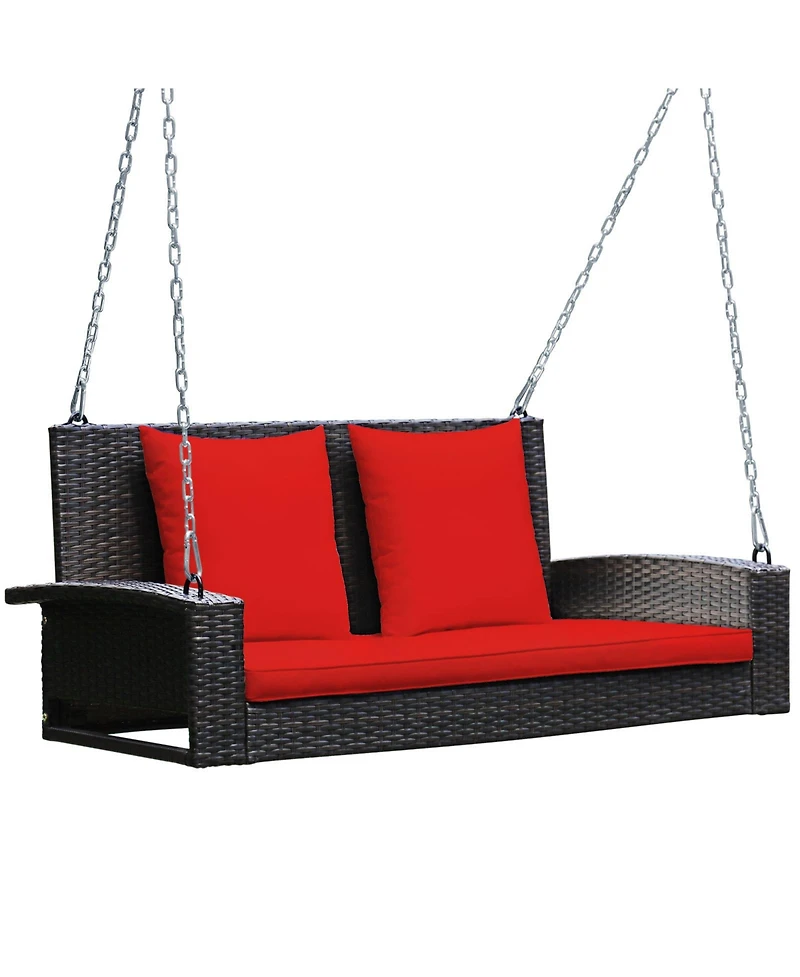Slickblue 2-Person Patio Rattan Porch Swing with Cushions
