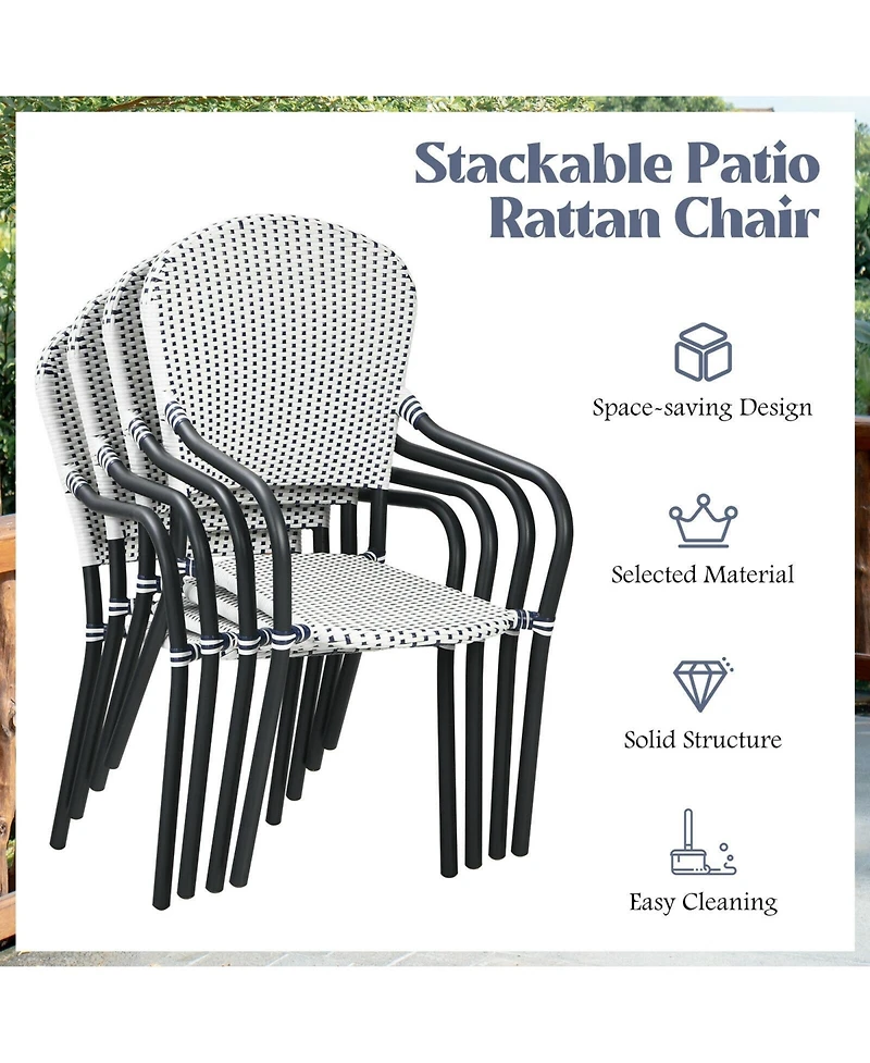 Slickblue Set of 4 Patio Rattan Stackable Dining Chair with Armrest for Garden-White