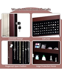Sugift Lockable Wall Door Mounted Mirror Jewelry Cabinet with Led Lights