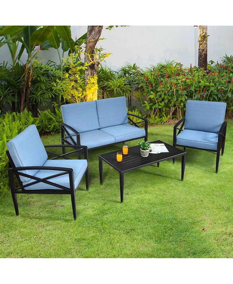 Vebreda 4 Pieces Patio Furniture Set Aluminum Frame Cushioned Sofa