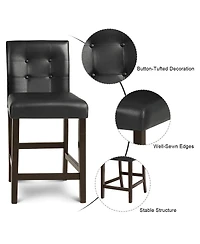 Set of 2 Pvc Leather Bar Stools with Solid Wood Legs