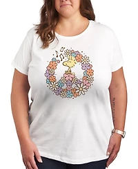 Hybrid Apparel Woodstock Floral Peace Sign Plus Graphic T-Shirt