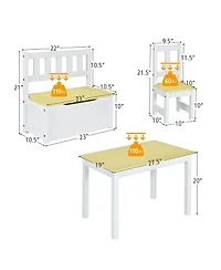 4 Pcs Kids Wooden Activity Table & Chairs Set w/ Storage Bench Study Desk