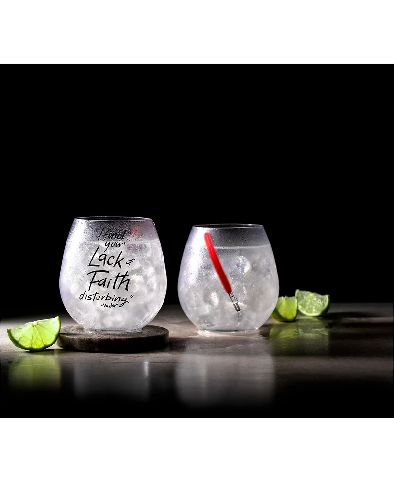 JoyJolt Star Wars Darth Vader Lightsaber Collection 15 oz Stemless Drinking Glass, Set of 2