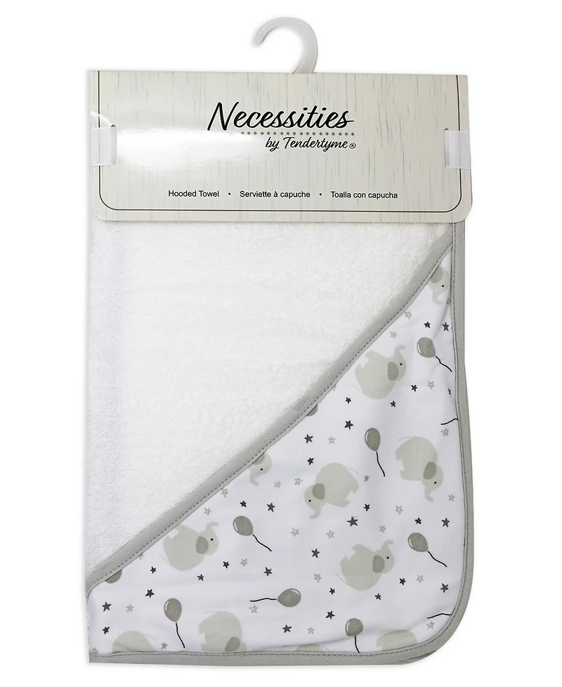 Tendertyme Baby Boys and Baby Girls Elephant and Balloons Hooded Bath Towel and Wash Cloth Set