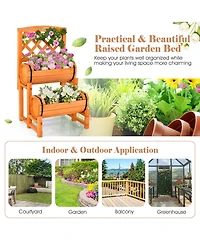 2-Tier Raised Garden Bed with 2 Cylindrical Planter Boxes and Trellis