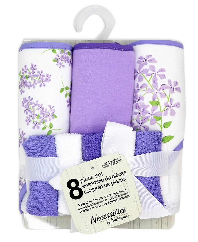 Tendertyme Baby Boys and Girls 8 Piece Hooded Bath Towel Wash Cloth Set