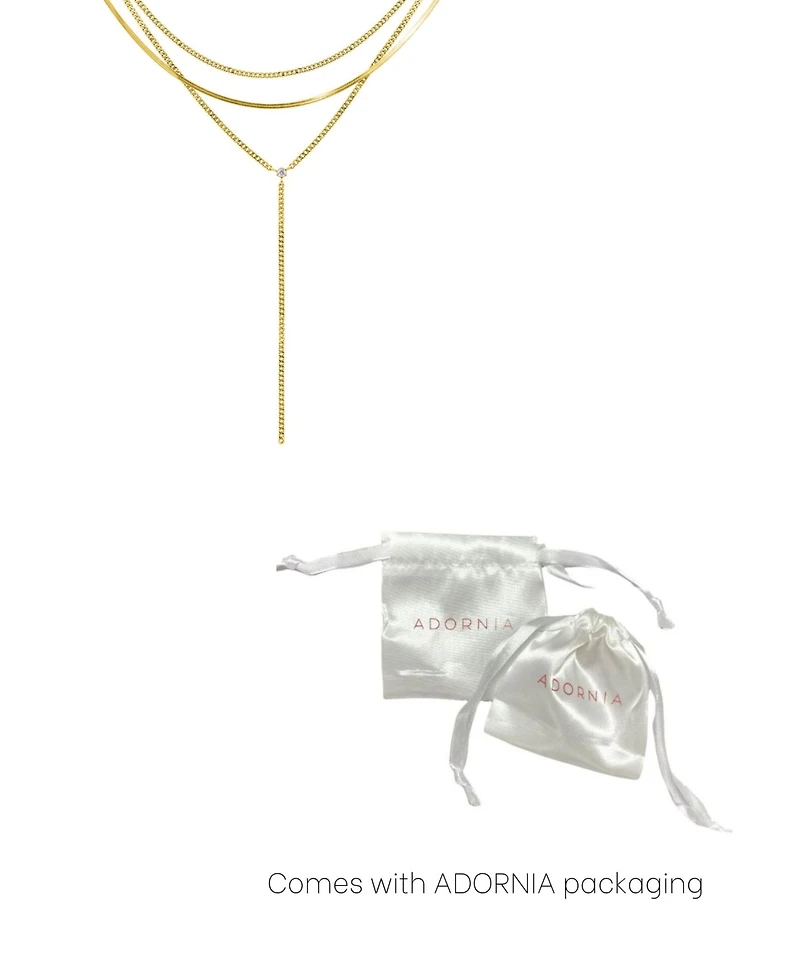 Adornia Gold Adjustable Curb Chain and Herringbone Lariat Y-Necklace Set