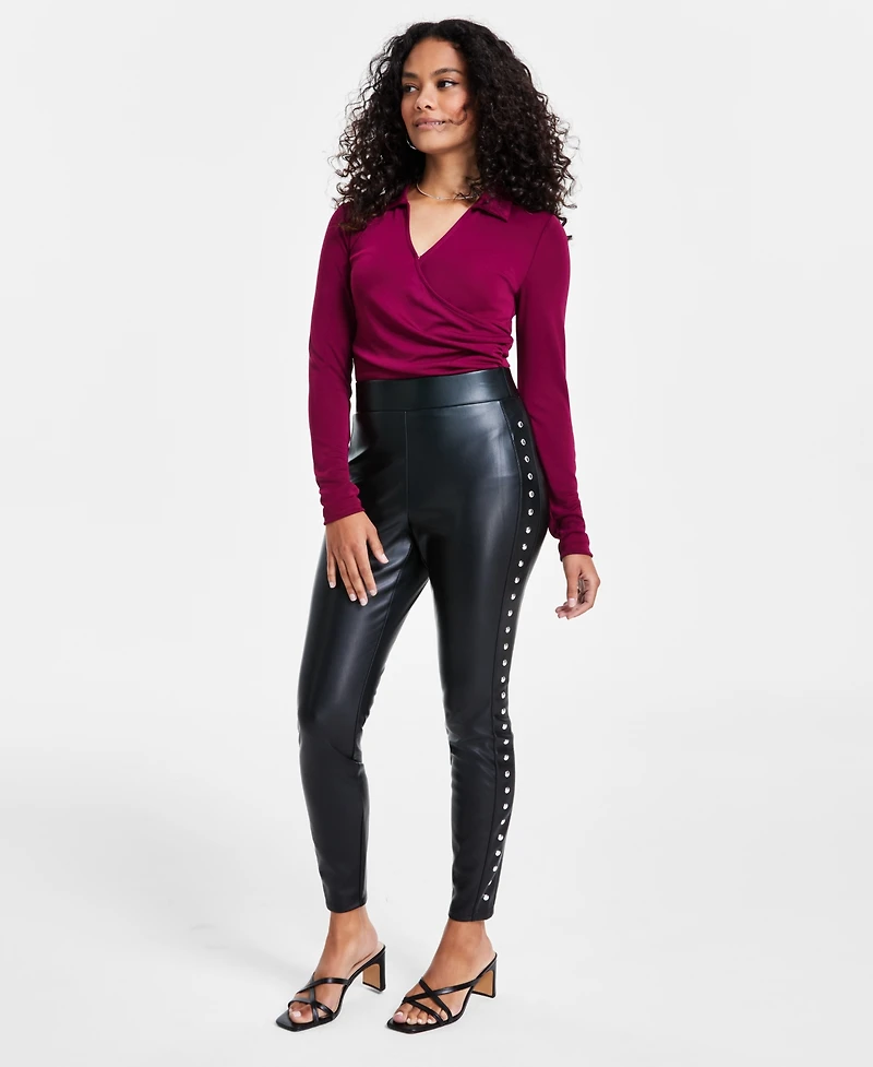 Bar Iii Petite Studded Faux-Leather Leggings, Created for Macy's