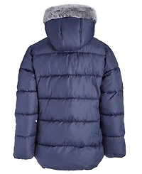 S Rothschild & Co Big Girls Quilted Full-Zip Hooded Puffer Jacket with Faux-Fur Trim & Houndstooth Scarf