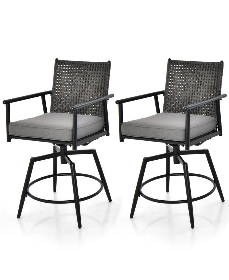 Sugift 360 Degree Swivel Bar Stool Set of 2 with Metal Frame and Pe Rattan Backrest