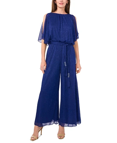 Msk Women's Glitter-Chiffon Blouson Wide-Leg Jumpsuit