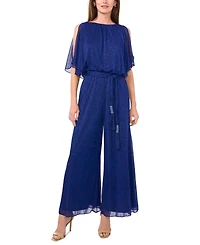 Msk Women's Glitter-Chiffon Blouson Wide-Leg Jumpsuit