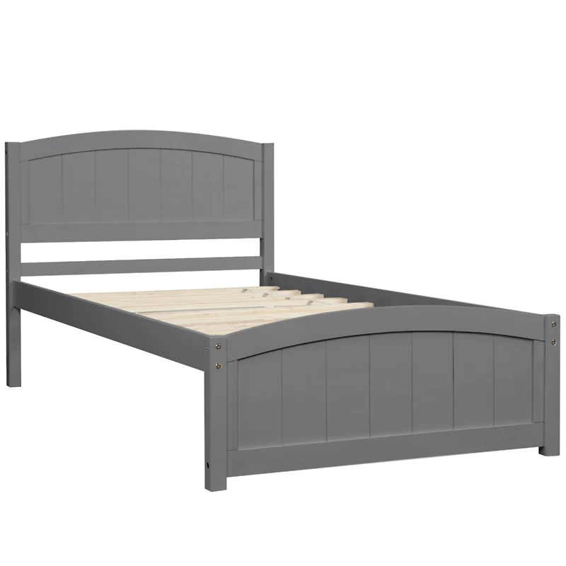 Wood Platform Bed With Headboard, Footboard And Wood Slat Support Twin