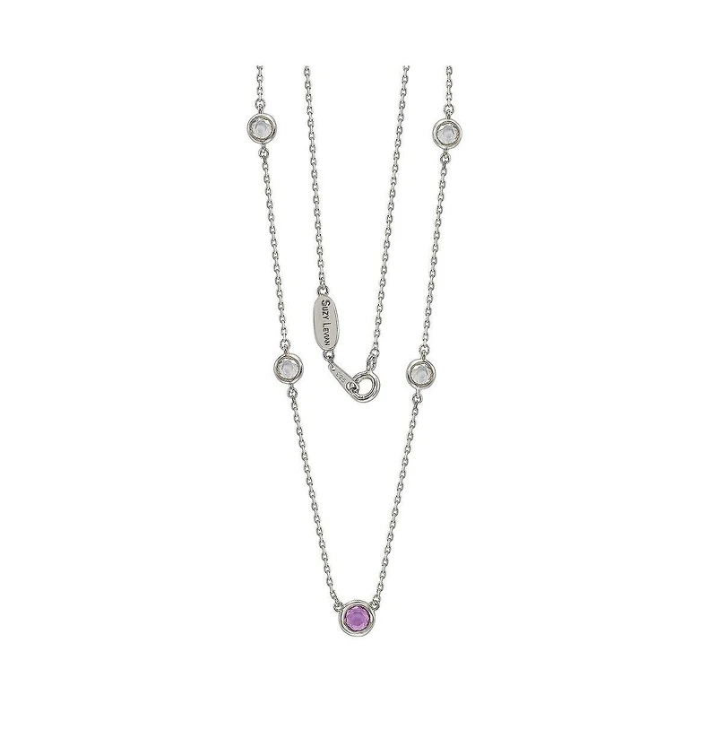 Suzy Levian Sterling Silver Sapphire & Created White Sapphire 5 Stone Station Necklace