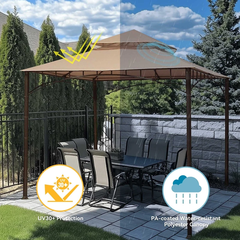 Yescom 10.6'x10.6' Gazebo Top Replacement Fit for Brand_Model Summer Veranda Gazebo/L-GZ093PST/G-GZ093PST/TGZ093 2 Tier Outdoor Patio Dark Beige