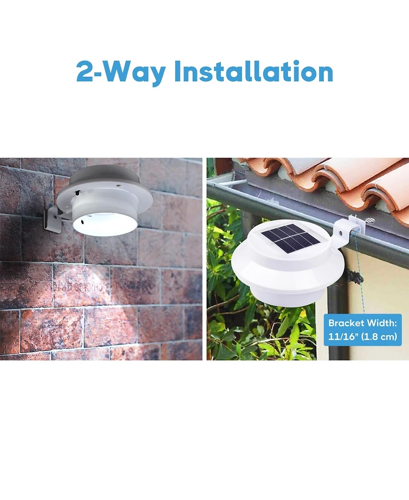 Outdoor 3 Led Solar Power Garden Gutter Light IP44 Cool White Yard Doorway Fence Lamp with Bracket