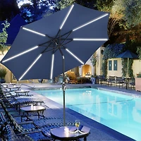 9ft Solar Led Patio Umbrella Outdoor Parasol Backyard Sunshade Tilt with Crank