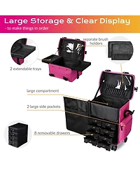 Byootique Deep Pink 2in1 Rolling Makeup Case Soft Sided Cosmetic Organizer 1680D