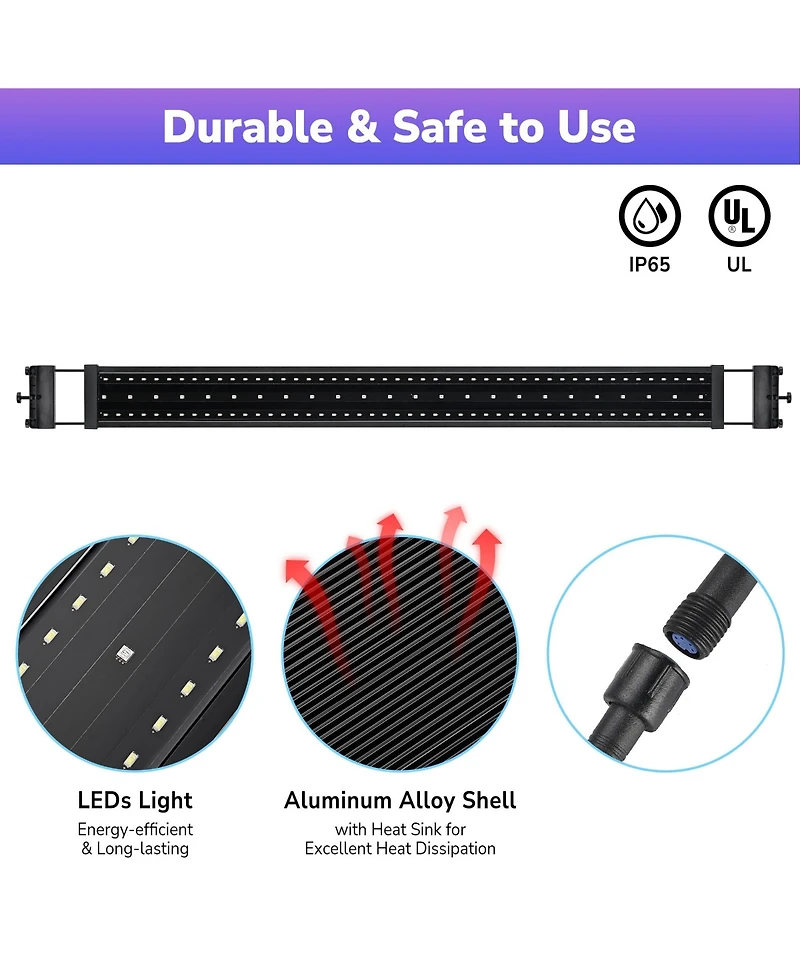 Yescom Led Aquarium Light 22 inch to 30 App Wifi Control Fish Tank Full Spectrum with Extendable Brackets Timer For Freshwater Plant